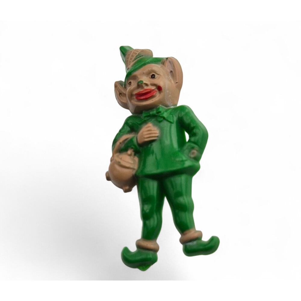 Vintage Irish Leprechaun Brooch Green Plastic St Patrick Pin